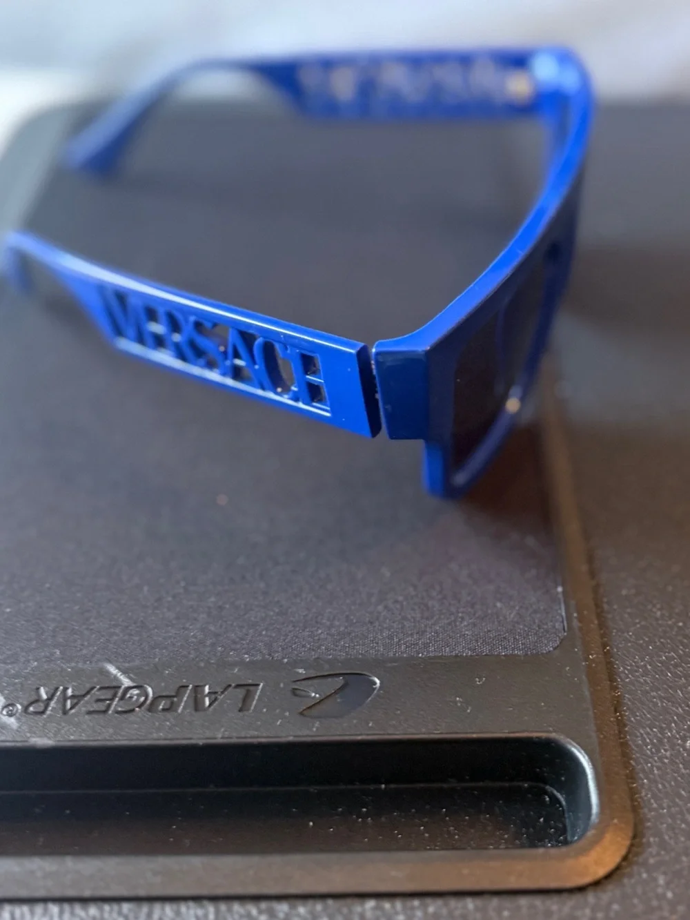 Authentic Versace Thick Frame Blue Sunglasses Cut-Out Lettering
